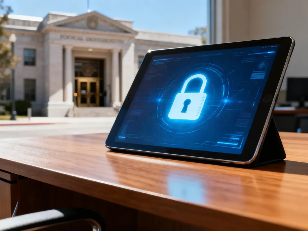 Tablet z ikoną kłódki symbolizujący bezpieczną weryfikację tożsamości online w procesie zakładania profilu zaufanego.
